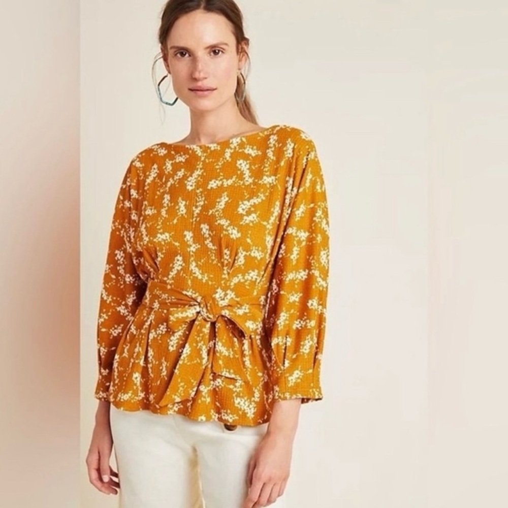 Anthropologie Women's Sz. M Gold Floral Amber Dolman Blouse